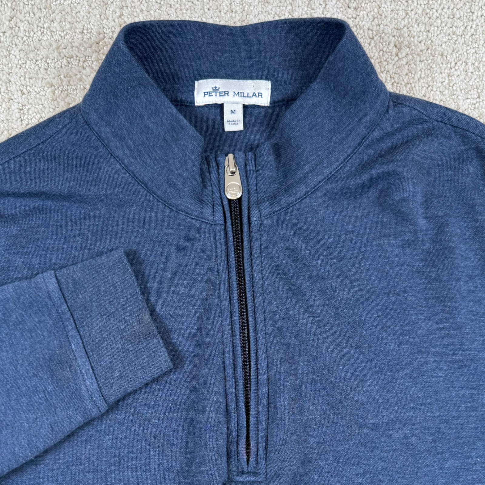 Peter Millar Mens Medium Blue Cotton Modal Bled 1/4 Zip Pullover Golf Sweater
